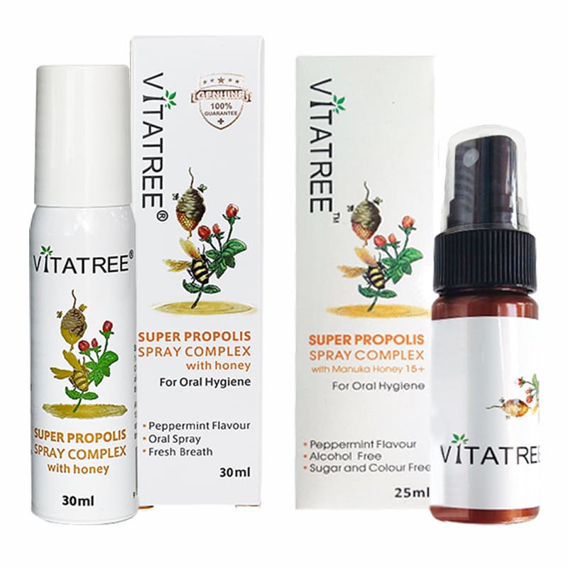 Chai xịt keo ong Vitatree Super Propolis With Manuka Honey mẫu mới