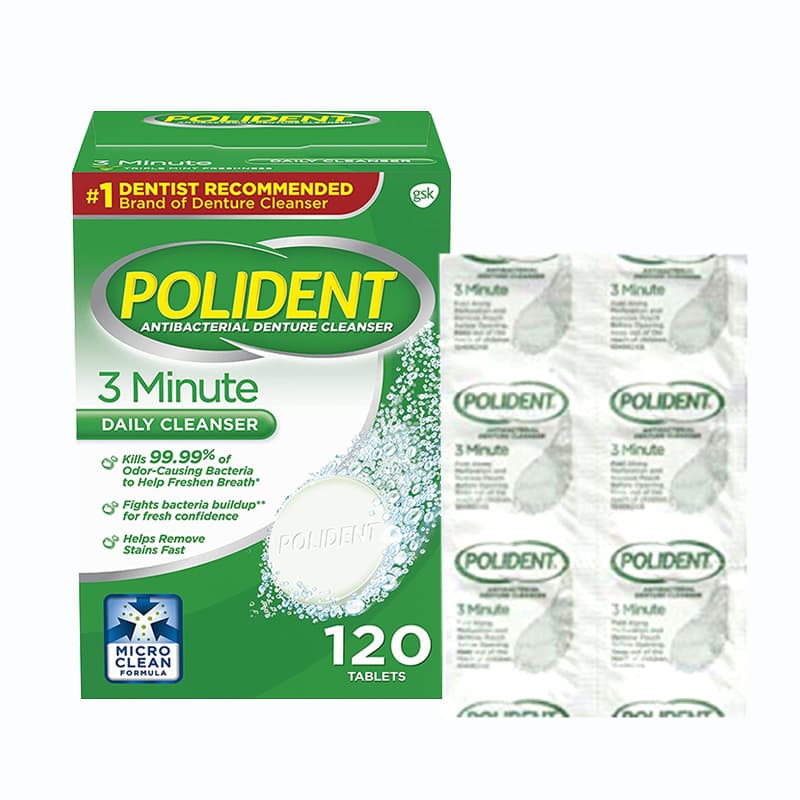 Viên sủi ngâm làm sạch răng giả Polident 3 Minute 120 Tablets