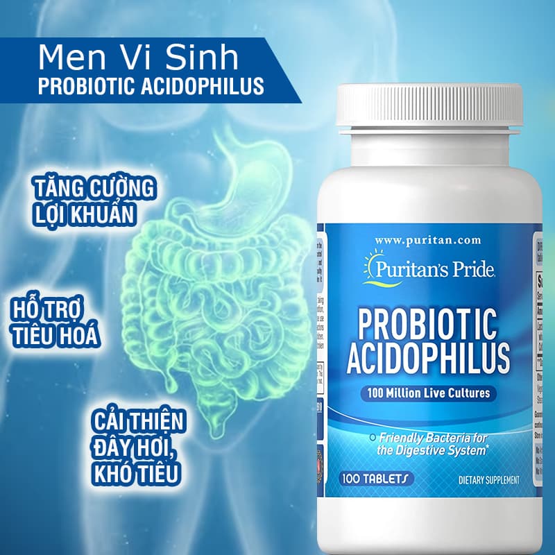 Men vi sinh Probiotic Acidophilus 100 viên Puritan Pride