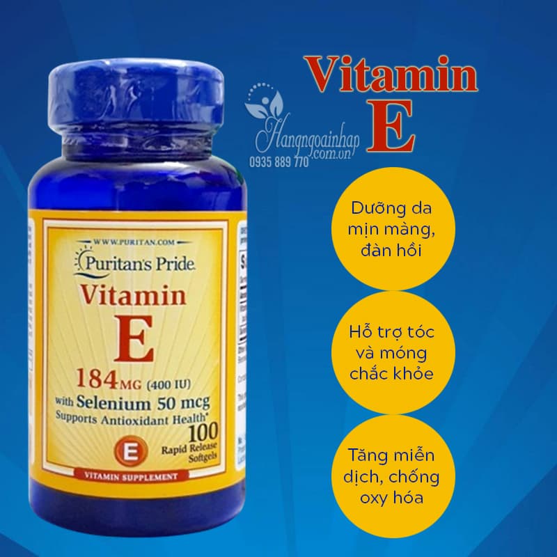 Vitamin E 400iu 184mg Puritans Pride hộp 100 viên của Mỹ