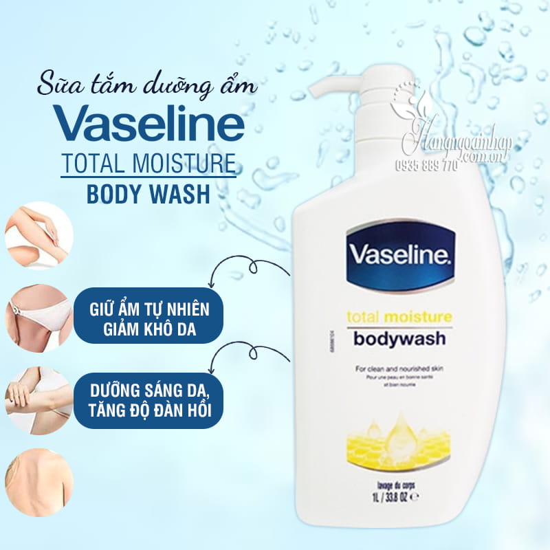 Sữa tắm dưỡng ẩm Vaseline Total Moisture Body Wash 1 lít