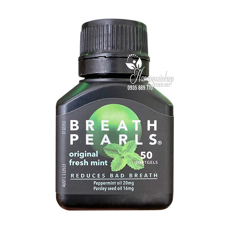 Viên uống ngậm thơm miệng Breath Pearls hộp 50 viên của Úc