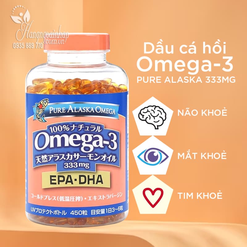 Dầu cá hồi Omega3 Pure Alaska 333mg Nhật Bản 450 viên