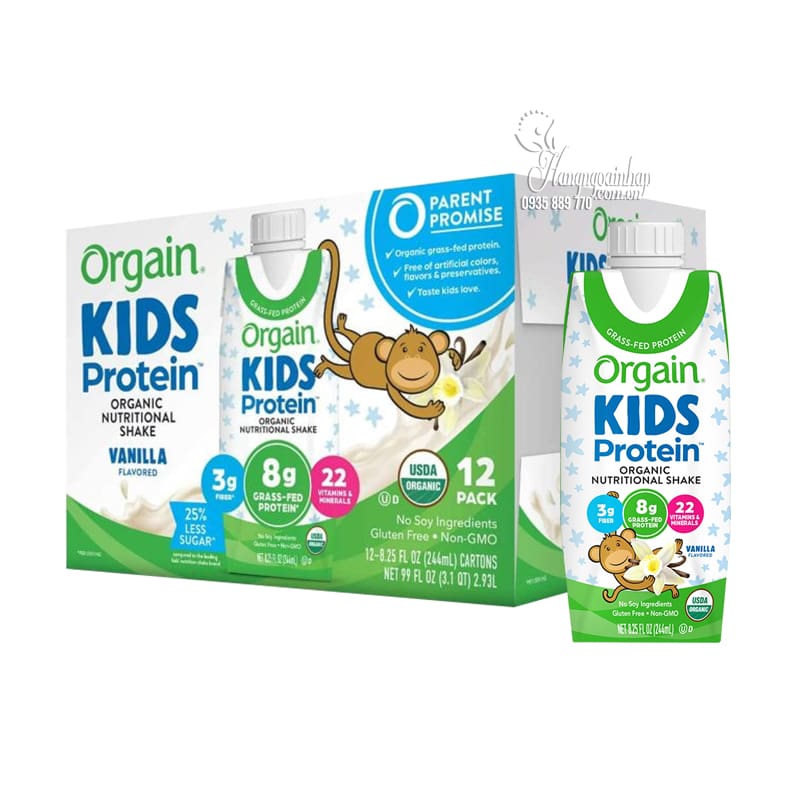 Sữa hữu cơ Orgain Kids Protein Vanilla của Mỹ 244ml x 12 hộp