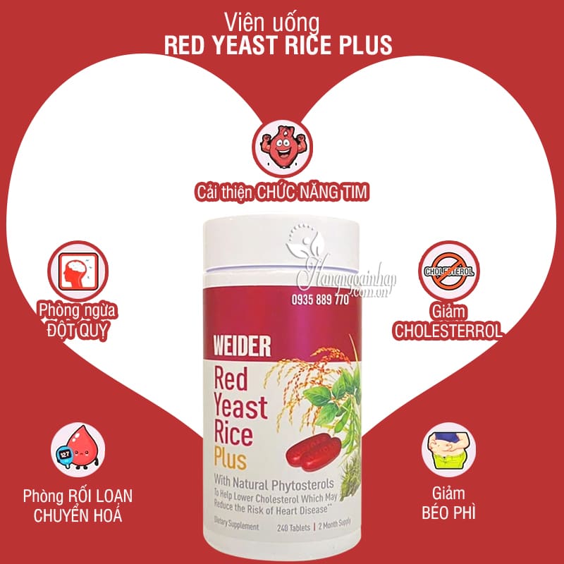 Red Rice Coscto Viên uống Weider Red Yeast Rice Plus 1200mg của Mỹ