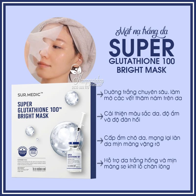 super glutathione 100 bright mask Mặt nạ trắng da Sur.Medic Super Glutathione 100 Bright Mask