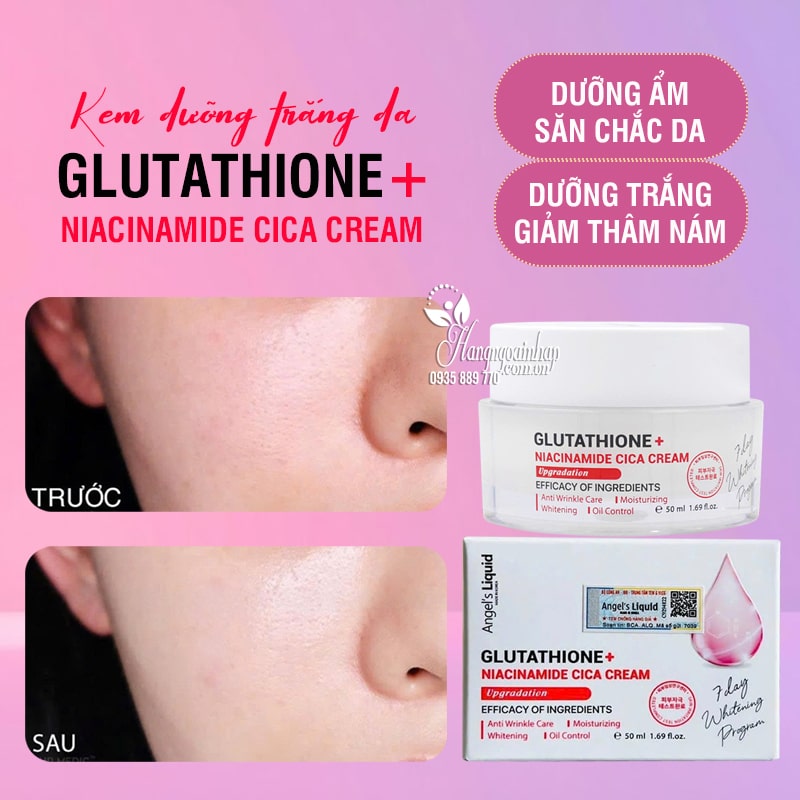 thioctic acid glutathione Review Kem dưỡng Angel's Liquid Glutathione + Niacinamide 7 Day Whitening  Program 700V Cream
