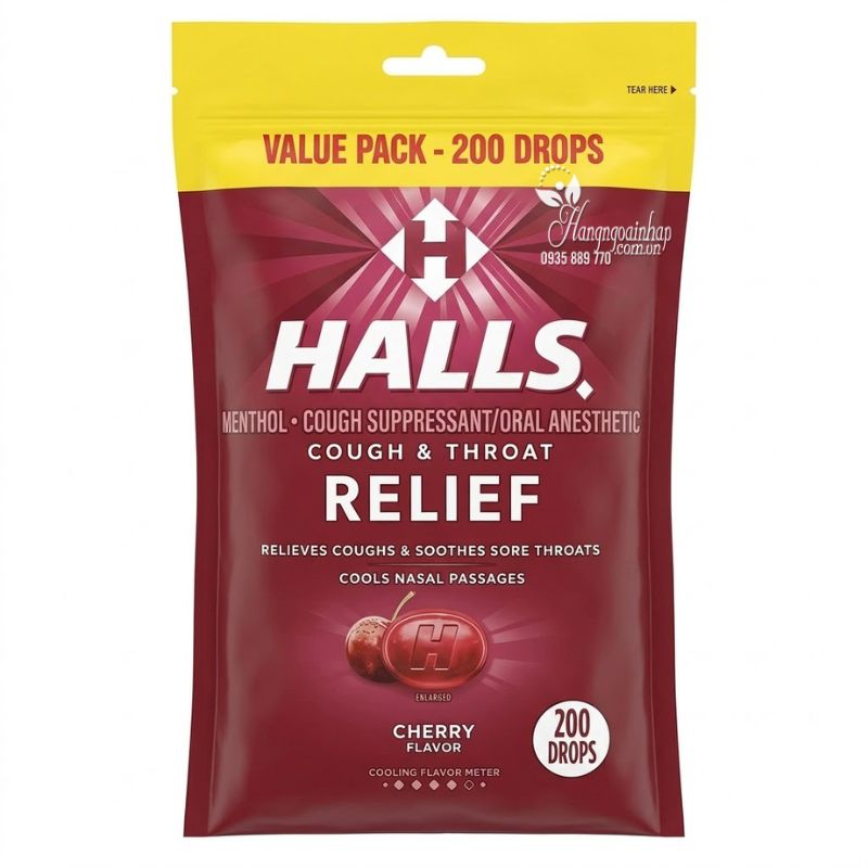 Kẹo ngậm Halls Relief 200 viên vị cherry - Giảm ho, đau họng