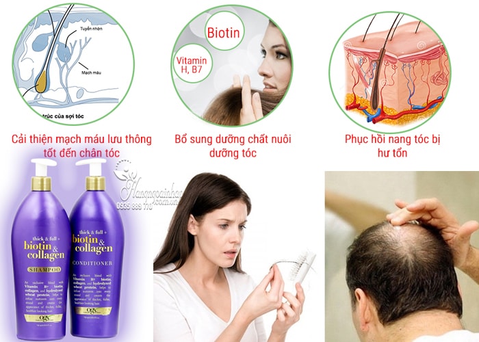 Bộ dầu gội xả OGX Biotin & Collagen có vòi 750ml