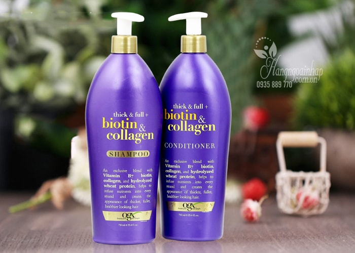 Bộ dầu gội xả OGX Biotin & Collagen có vòi 750ml của Mỹ