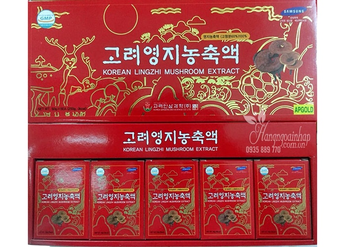 Cao linh chi đỏ Hàn Quốc Korean Lingzhi Mushroom Extract, hộp 5 lọ