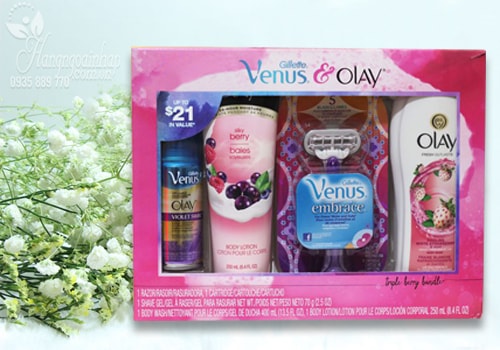 Bộ sản phẩm dưỡng thể, sữa tắm, gel cạo râu Gillette Venus & Olay