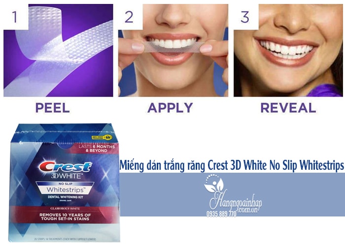 Miếng dán trắng răng Crest 3D White No Slip Whitestrips hộp 28 miếng của Mỹ