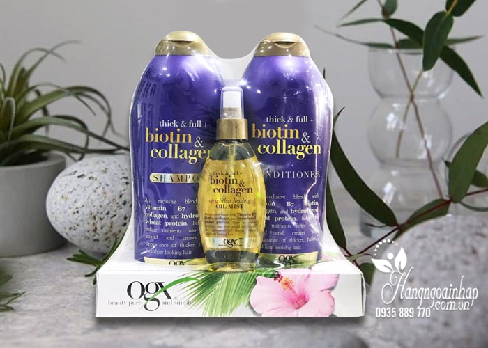 Set gội xả OGX Biotin & Collagen tặng kèm xịt dưỡng tóc của Mỹ