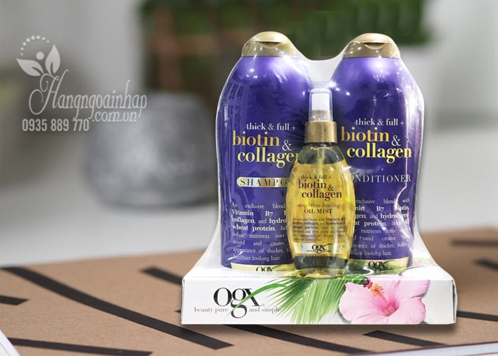 Set dầu gội xả OGX Biotin & Collagen tặng kèm xịt dưỡng tóc của Mỹ