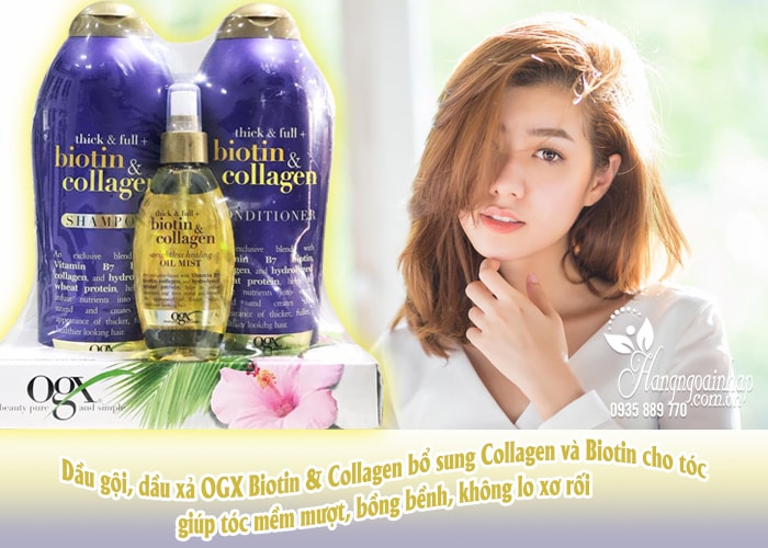 Set gội xả OGX Biotin & Collagen kèm xịt dưỡng tóc của Mỹ