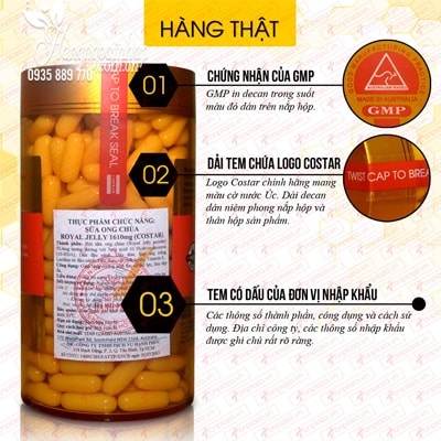 Sữa ong chúa Úc Costar Royal Jelly 1610mg