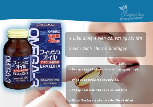 Dầu cá Omega 3, EPA & DHA Orihiro Nhật Bản hộp 180 viên