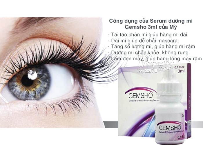 Serum dưỡng mi Gemsho 3ml của Mỹ giúp dài mi đen mày 3