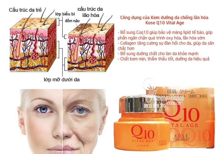 Kem dưỡng da chống lão hóa Kose Q10 Vital Age của Nhật 3