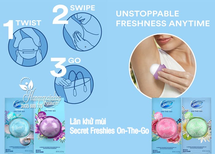 Lăn khử mùi Secret Freshies On-The-Go 14g hình quả trứng 3