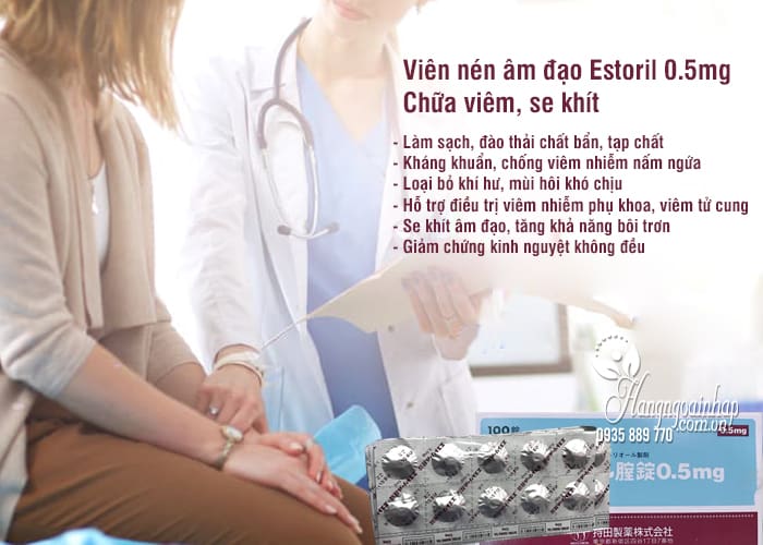 Viên nén âm đạo Estoril 0.5mg vỉ 10 viên Nhật - Chữa viêm, se khít 3