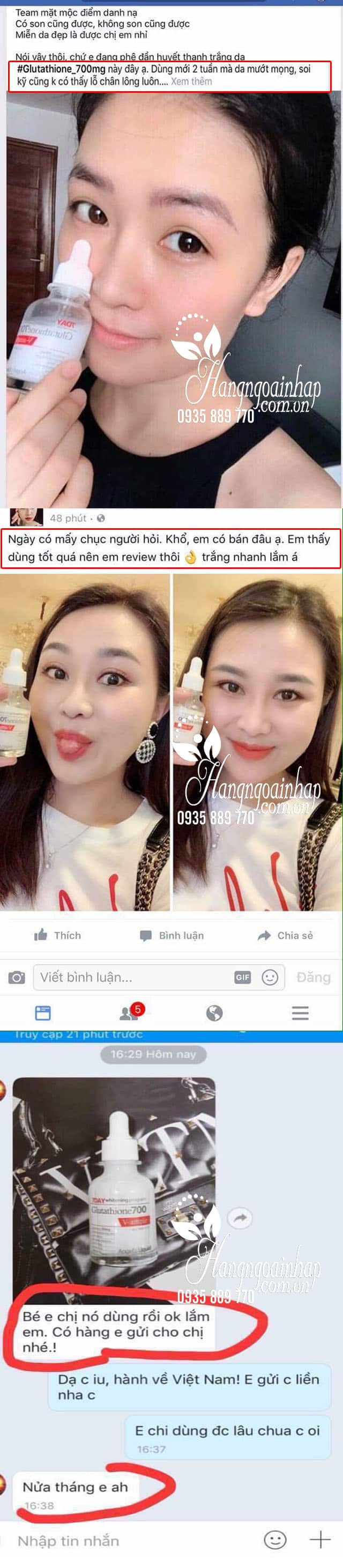 Review 7day Whitening Program Glutathione 700 từ một số khách hàng trên Facebook