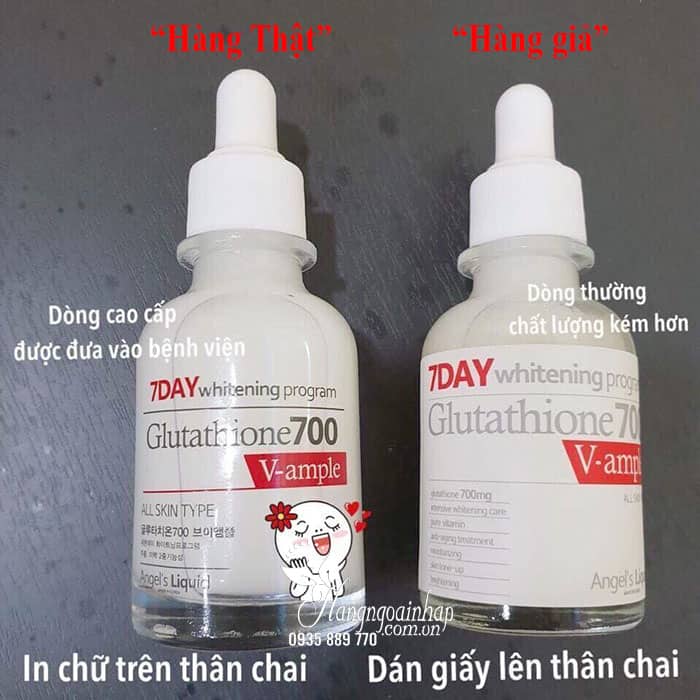 Cánh nhận biết huyết thanh trắng da 7 day whitening program glutathione 700 v-ample 