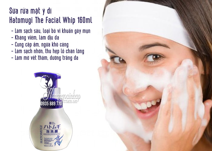 Sữa rửa mặt ý dĩ Hatomugi The Facial Whip 160ml chai có vòi 2