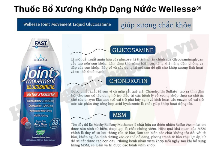 Glucosamine dạng nước wellesse joint movement 1000ml của Mỹ