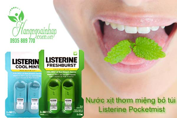 Bộ 2 chai nước xịt thơm miệng bỏ túi Listerine Pocketmist của Mỹ