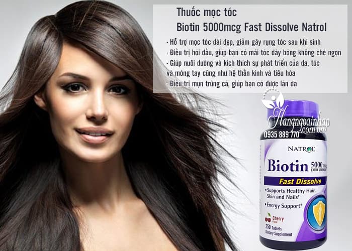 Thuốc mọc tóc Biotin 5000mcg Fast Dissolve Natrol của Mỹ 250 viên 4 5