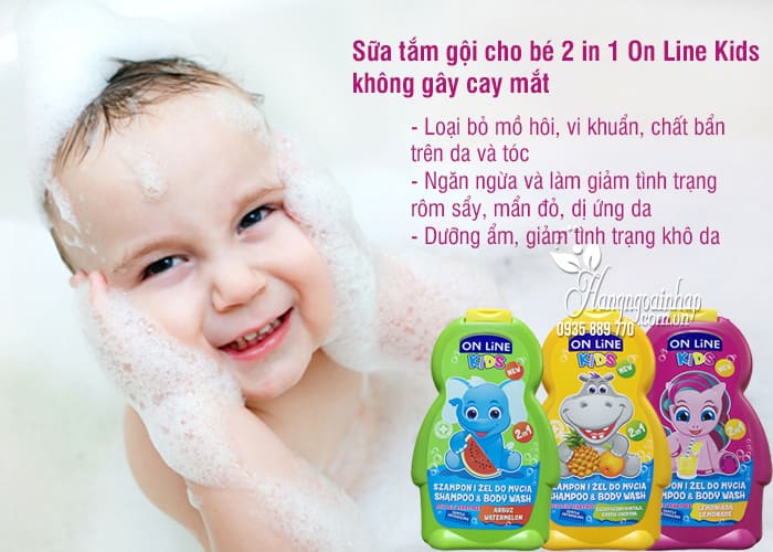 Sữa tắm gội cho bé 2 in 1 On Line Kids không gây cay mắt 3