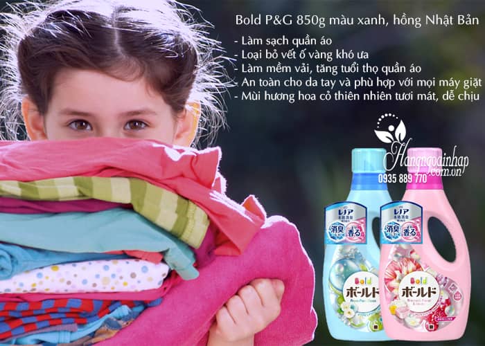 Nước giặt xả 2 in 1 Bold P&G 850g màu xanh, hồng Nhật Bản 4