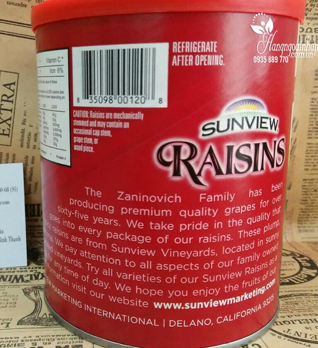 Nho khô Sunview Raisins Seedless 425g của Mỹ