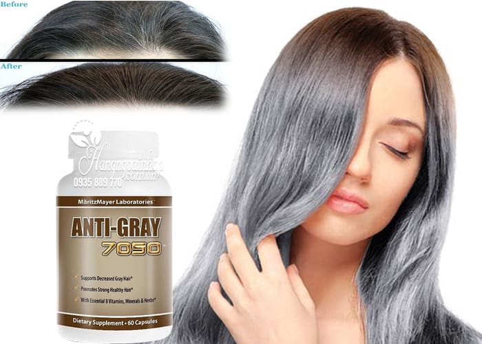 Viên uống trị tóc bạc sớm Anti Gray 7050 hộp 60 viên chính hãng từ Mỹ