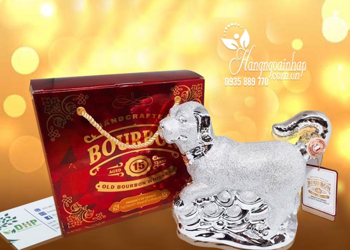 Rượu phong thủy con chó bạc Bourbon Whisky 15 năm Pháp