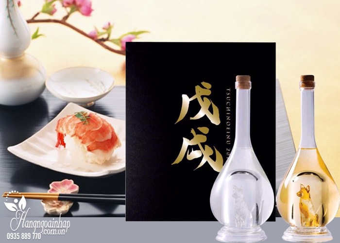 Set 2 chai rượu hình chó vàng, chó bạc Sake Yatsushika 500ml Nhật Bản