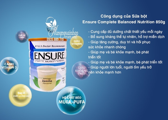 Sữa bột Ensure Complete Balanced Nutrition 850g nhập từ Singapore chính hãng 