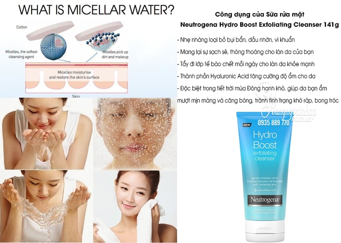  Sữa rửa mặt Neutrogena Hydro Boost Exfoliating Cleanser 141g nhập từ Mỹ 