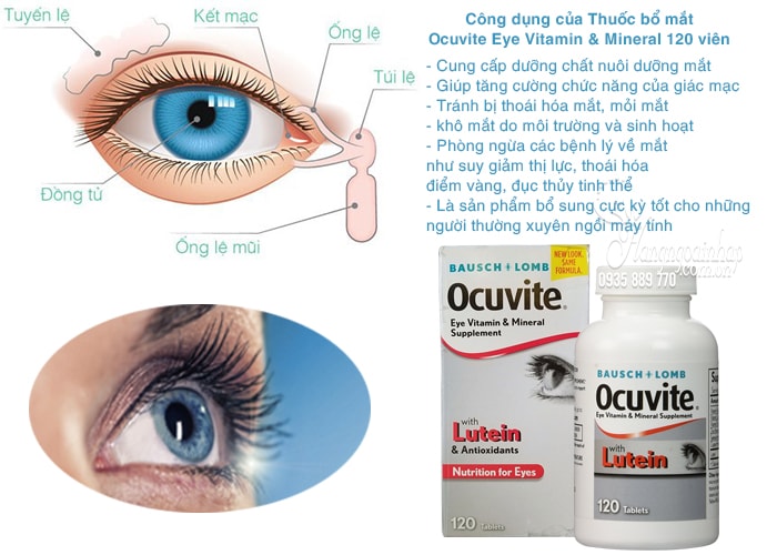 Thuốc bổ mắt Ocuvite Eye Vitamin & Mineral with Lutein 120 viên chính hãng từ Mỹ 