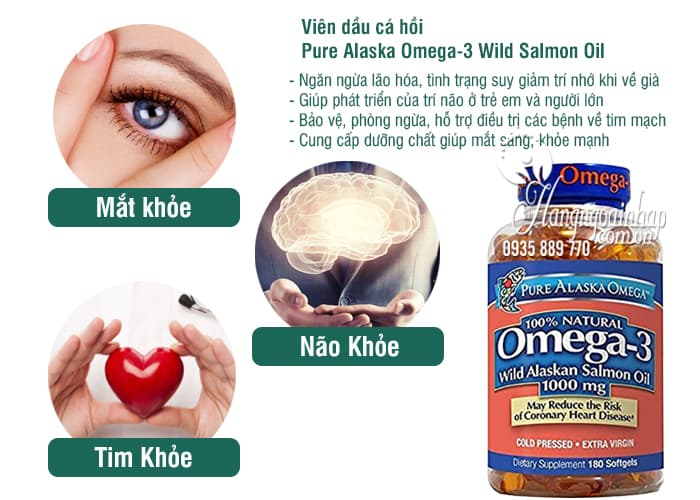 Viên dầu cá hồi Pure Alaska Omega-3 Wild Salmon Oil 1000mg của Mỹ