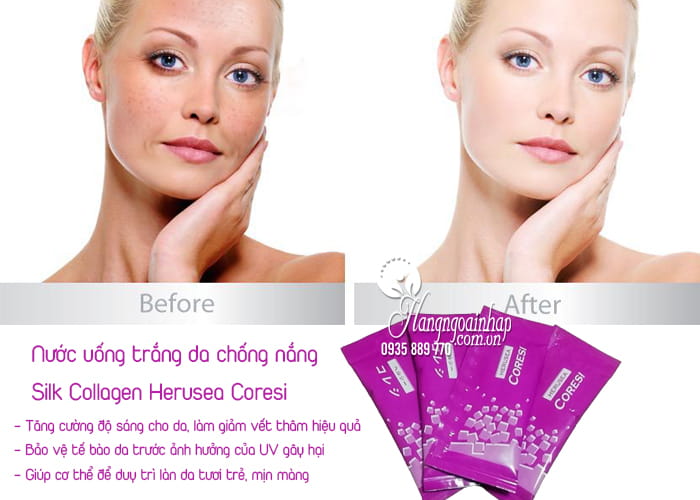 Nước uống trắng da chống nắng Silk Collagen Herusea Coresi 2