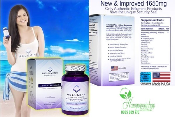 Dưỡng trắng da với Relumins Advance White 1650mg Glutathione Complex 90 viên
