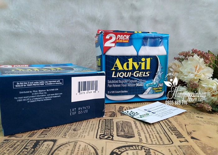 Thuốc uống giúp giảm đau hiệu quả Advil Liqui Gels 2 x 120 viên của Mỹ