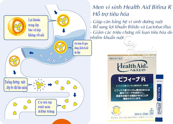 Men vi sinh Health Aid Bifina R 20 gói - Hỗ trợ tiêu hóa 4