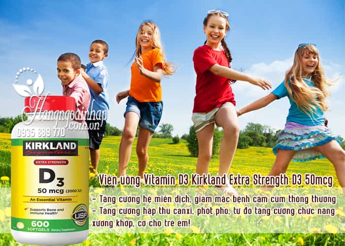 Viên uống Vitamin D3 Kirkland Extra Strength D3 50mcg của Mỹ 3