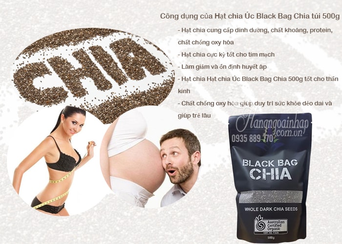 Hạt chia Úc Black Bag Chia túi 500g-Hạt chia hữu cơ Úc, hàng Úc chính hãng 